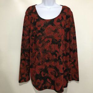 Laura Ashley Woman 2X Red Black Gold Long-Sleeve Crewneck Pullover Top